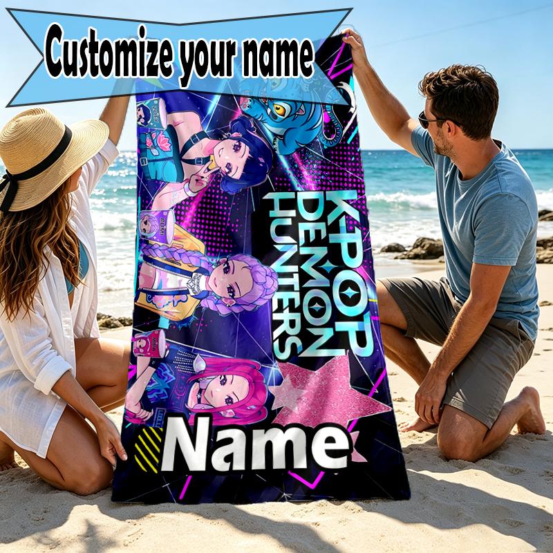 Custom Name Personalized KPop Hunters Print Beach Towel, for Trip Camping Beach Party Home Decor, Birthday Gift for Family & Friends