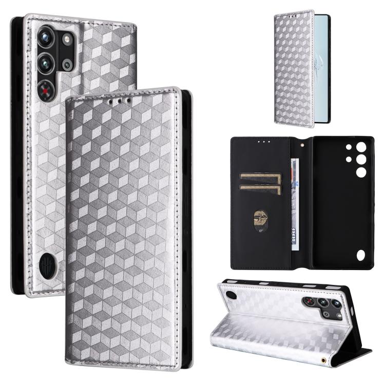 Cubic Grid Texture Flip Leather Phone Case