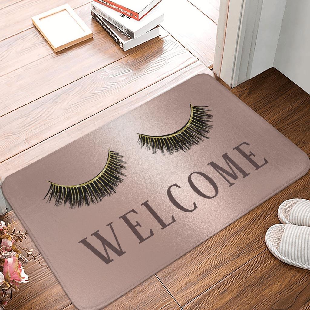 Rose Gold Glitter Sparkle Eyelashes Doormat Non-Slip Kitchen Bath Mat Living Room Door Floor Entrance Carpet Rug