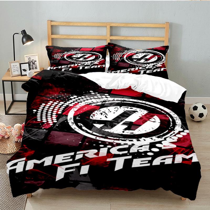 3PCS F1 Team Bedding Set Printed Duvet Cover Closure Includes 1 Duvet Cover & 2 Pillowcases for All Seasons Bedroom Decor