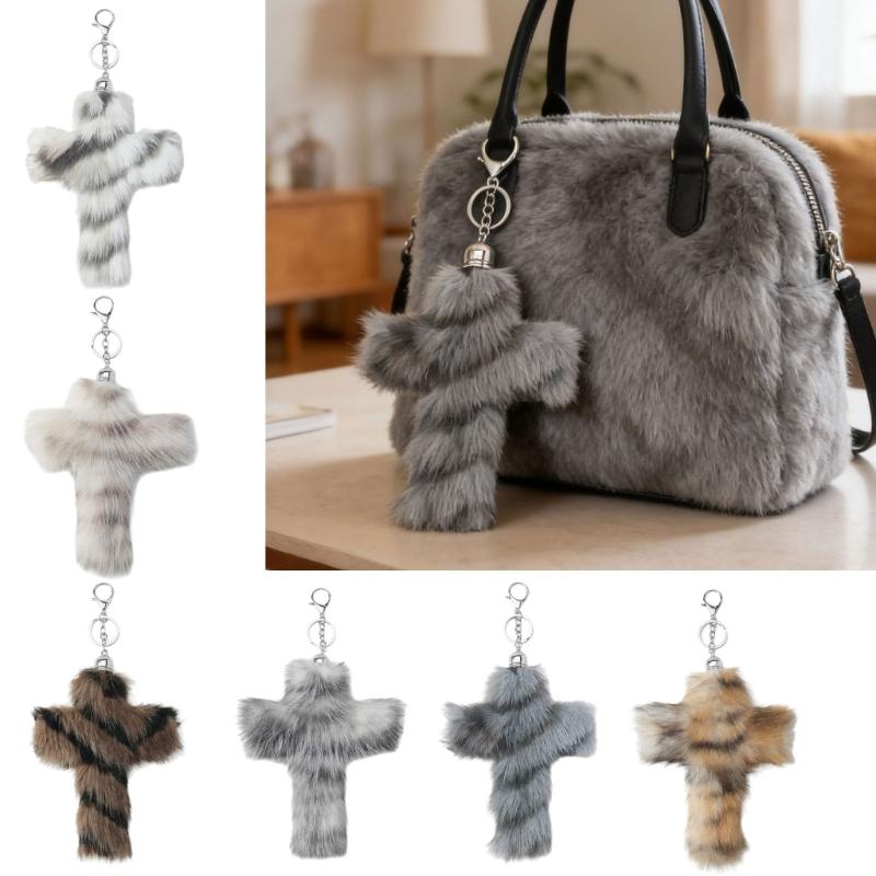 Y2K Retro Sweet And Cool Gradient Crosses Shape Keychain With Soft Plush For Bags Keys Backpacks Stylish Present Choice