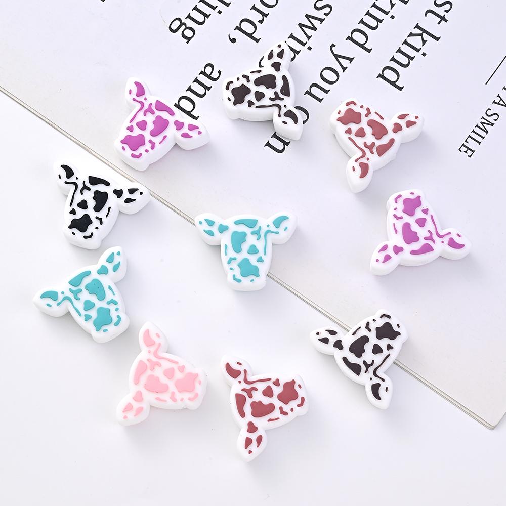 10pcs Cartoon Silicone Animal Design Food Grade Focal Teether Beads Baby Chew Toy Teething Necklace DIY Nursing Jewelry Making