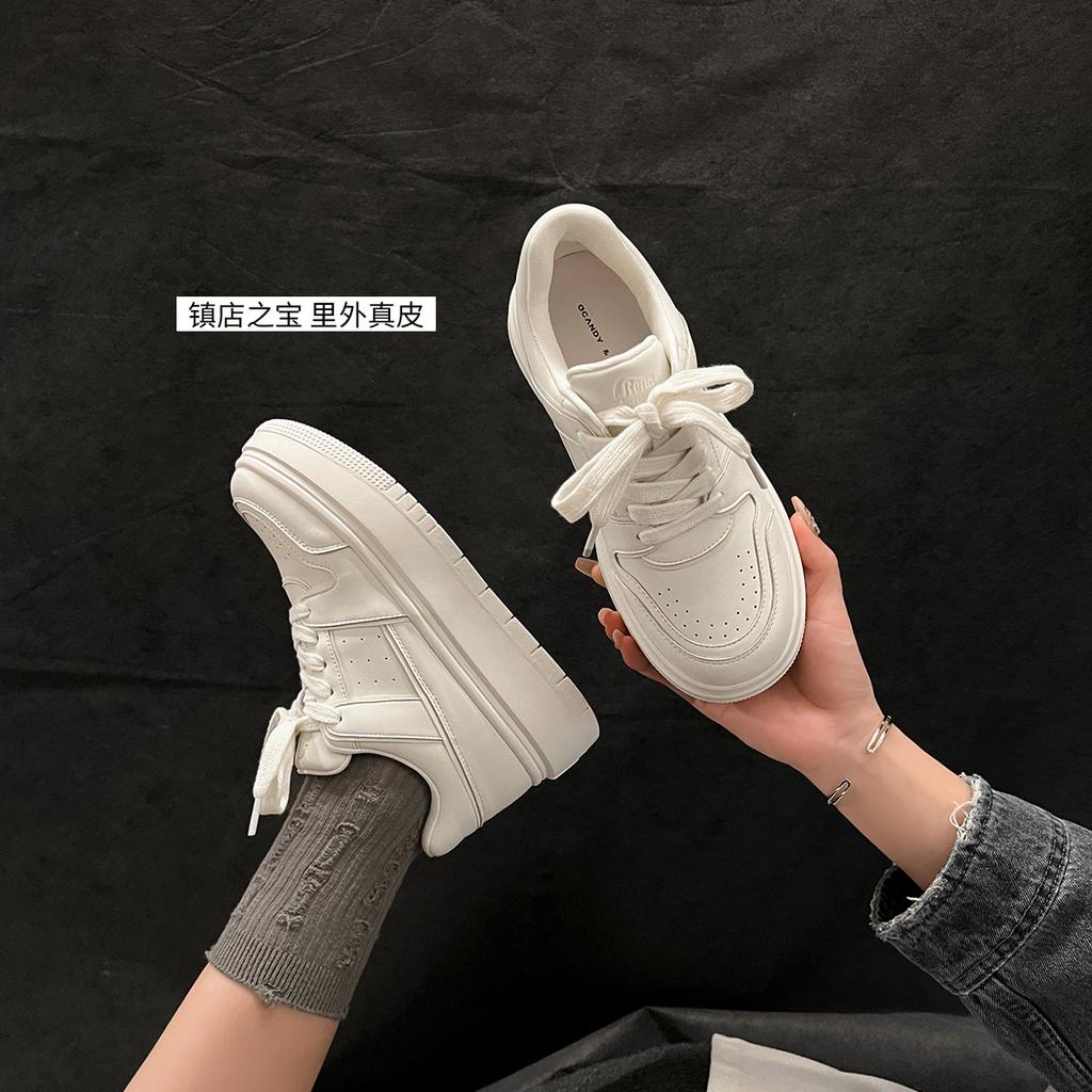 Inside and outside leather niche thick-soled heightening little white shoes women's autumn 2025 new versatile casual sports shoes board shoes