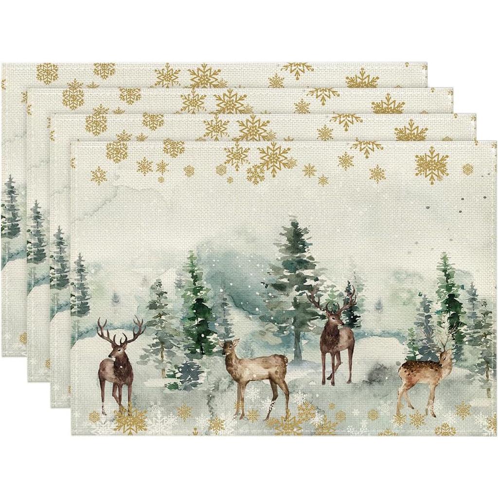 Winter Christmas Placemat with Red Checkered Print Vintage Christmas Candlelight Dinner Mat Restaurant Family Holiday Decoration