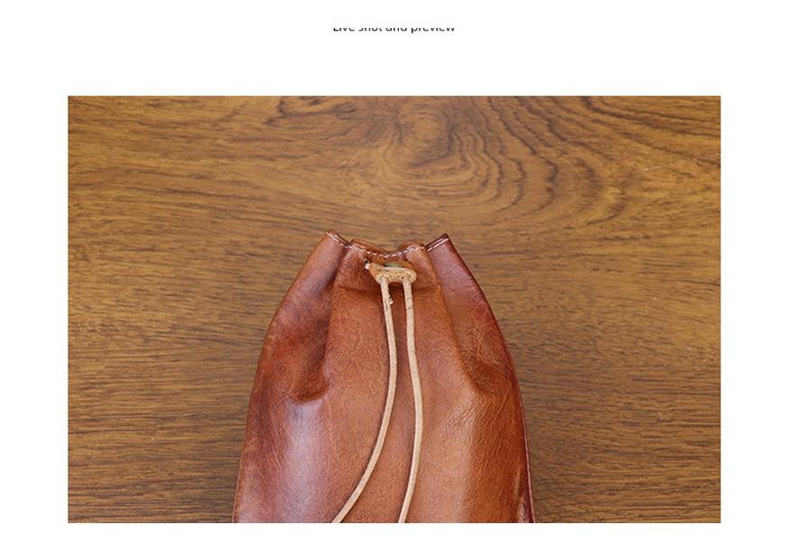 European Retro Cowhide Coin Purse: Hand-rubbed Leather Change Pouch with Drawstring