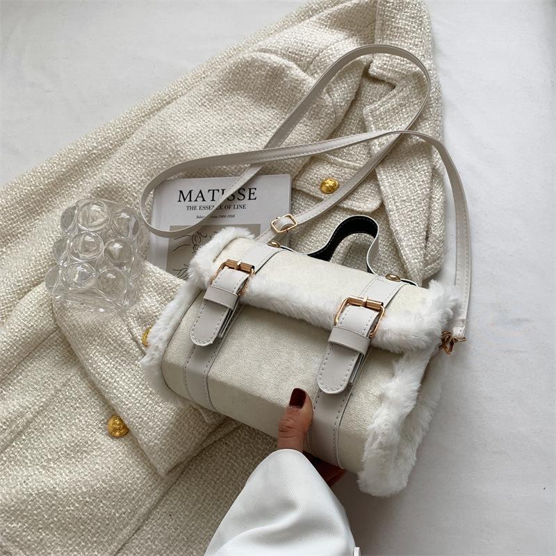 Winter Women Plush Crossbody Bag Soft Velvet Mini Square Shoulder Handbag Stylish Small Purse Wallet