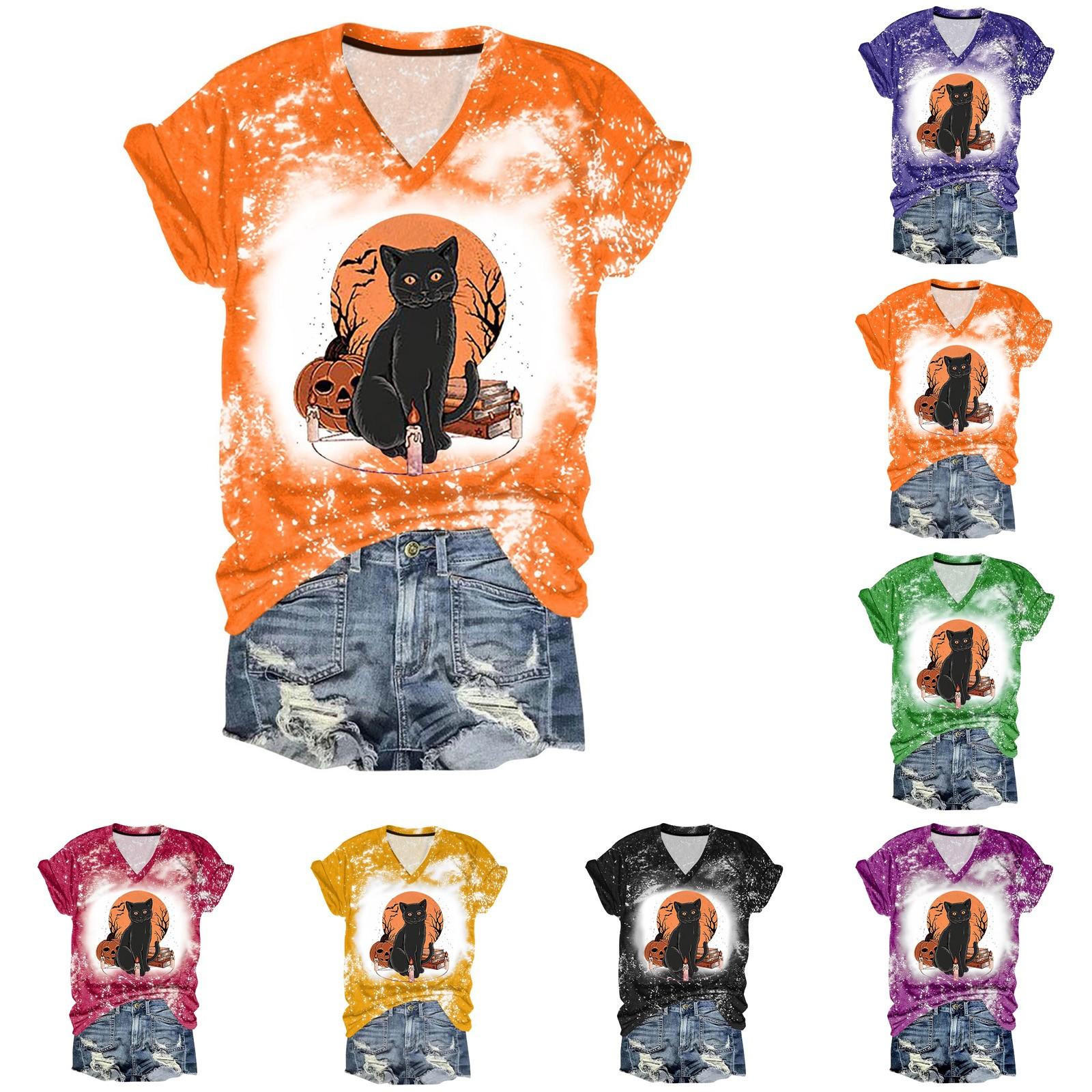 

Женский модный повседневный свободный топ с короткими рукавами и рисунком Хэллоуина