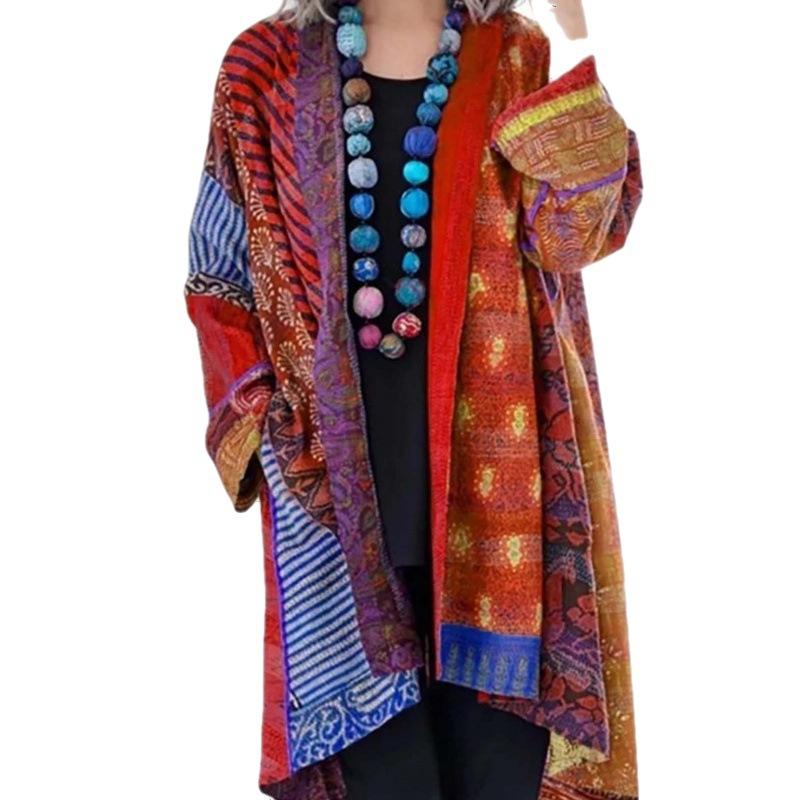 Women's Cardigans Pockets Sweater Vintage Casual Tribal Pattern Streetwear Winter Outerwear Loose Clothing Customized Tops