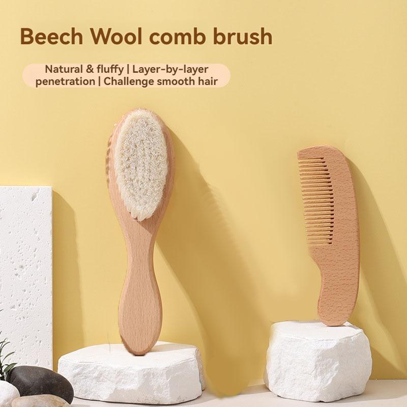 New Pattern 2pcs Baby Care Beech Wool Brush Bath Brush Massage Smooth Hair Massage Beech Flat Comb Baby Cleaning Products