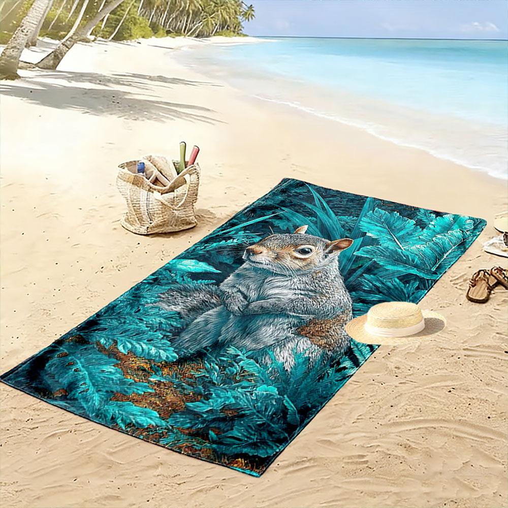 Whimsical Forest Squirrel Scene Print Beach Towel, Quick Drying, Suitable for Travel, Outdoor Sports, Jogging, the Beach and Swimming, Gift