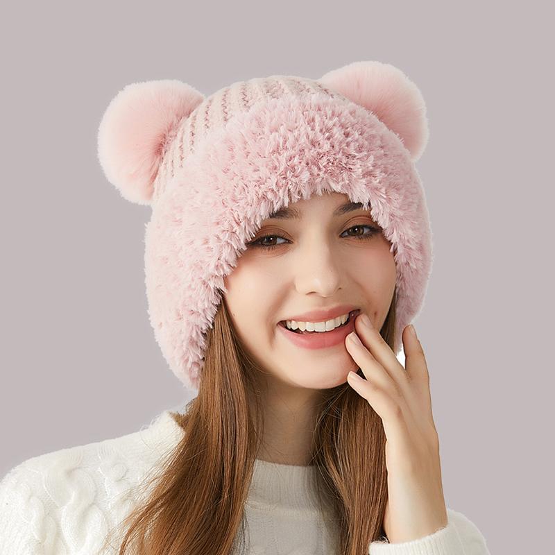 MANGGUO Plüsch Bären-Mütze Mit Ohren - Beanie Mütze Für Frauen Winter