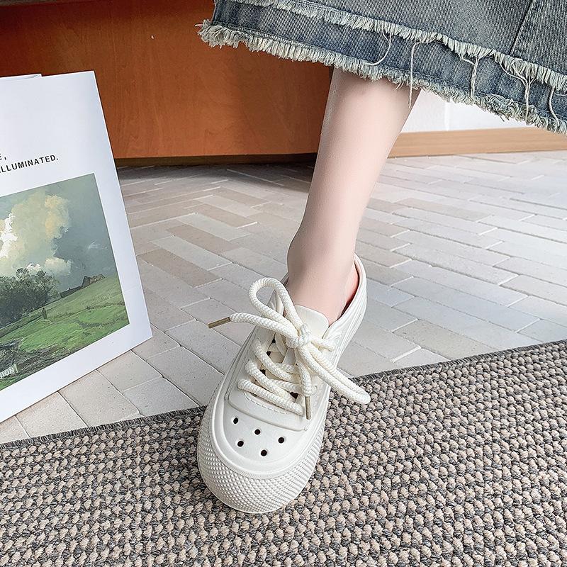 Летние женские тапочки на платформе со шнуровкой мягкие противоскользящие женские шлепанцы из ЭВА для пляжа и улицы сандалии на толстой подошве 39-40 белый 1328₽