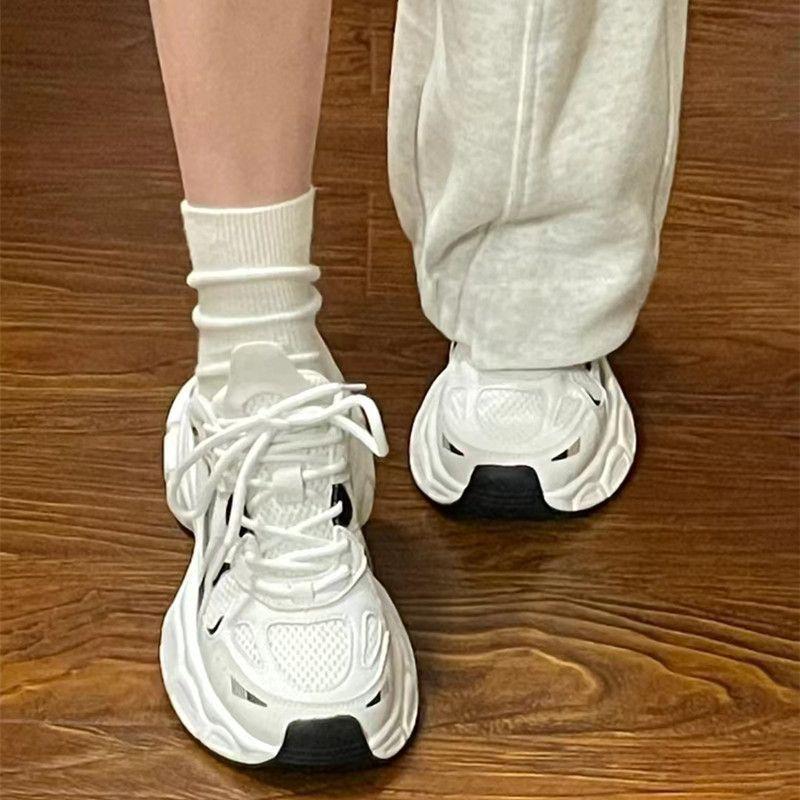 Women's 2026 Spring/Summer Dad Shoes - Hot Seller, Breathable Mesh, White, Height-Enhancing Thick Sole, Casual Sports Sneakers