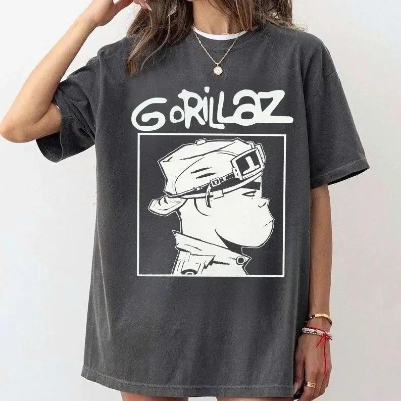 Gorillaz 2-D Band Virtuale Ritratto Grafico Vintage Lavaggio Acido Oversize Streetwear Hip Hop Fan Merch T-Shirt Top per Fan dei Gorillaz Amante della Musica