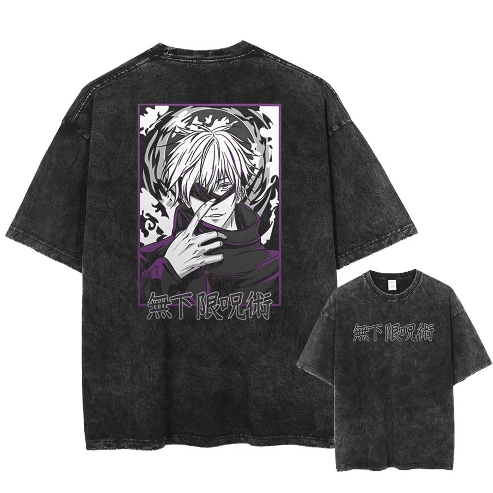T-shirt Oversize Lavata Vintage con Pannello Manga di Jujutsu Kaisen | T-shirt Streetwear Anime Unisex