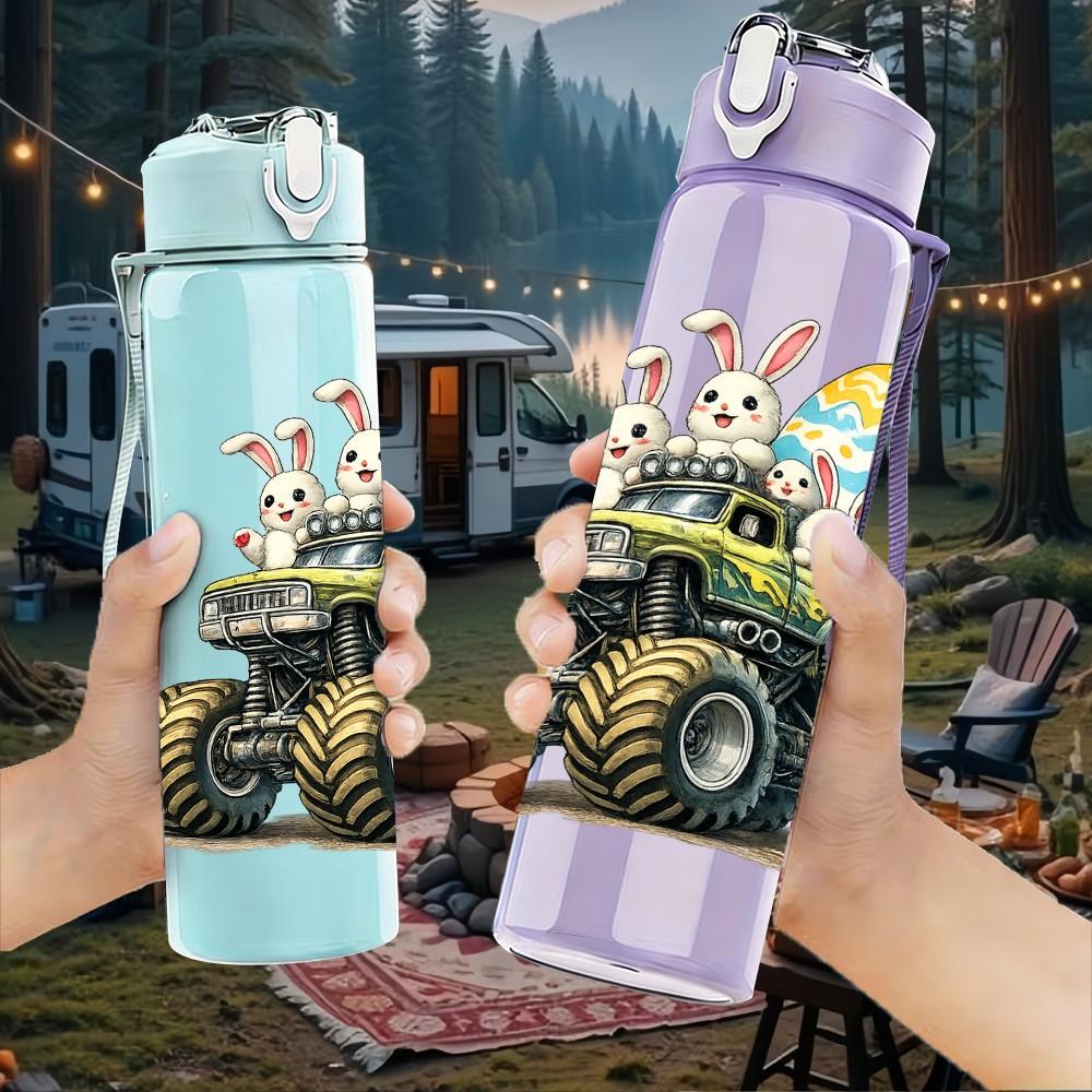 1PC Big Tire Monster Truck Cartoon Print 750ml Color Plastic Sports Water Bottle Leakproof Flip Straw Lid Suitable for Sports Office Home Use