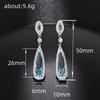 Luxury Blue Teardrop Cubic Zirconia Drop Earrings Silver Plated Long Dangle Earrings for Women Bridal Wedding Party