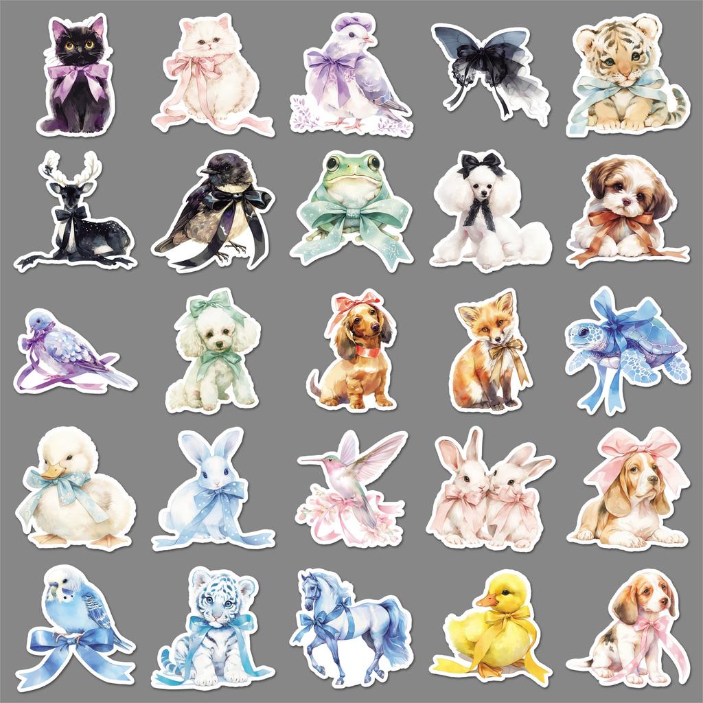 50 Bow Animal Soft Cute Cartoon Cute Creative Waterproof Decoration Computer Phone Mug Sticker