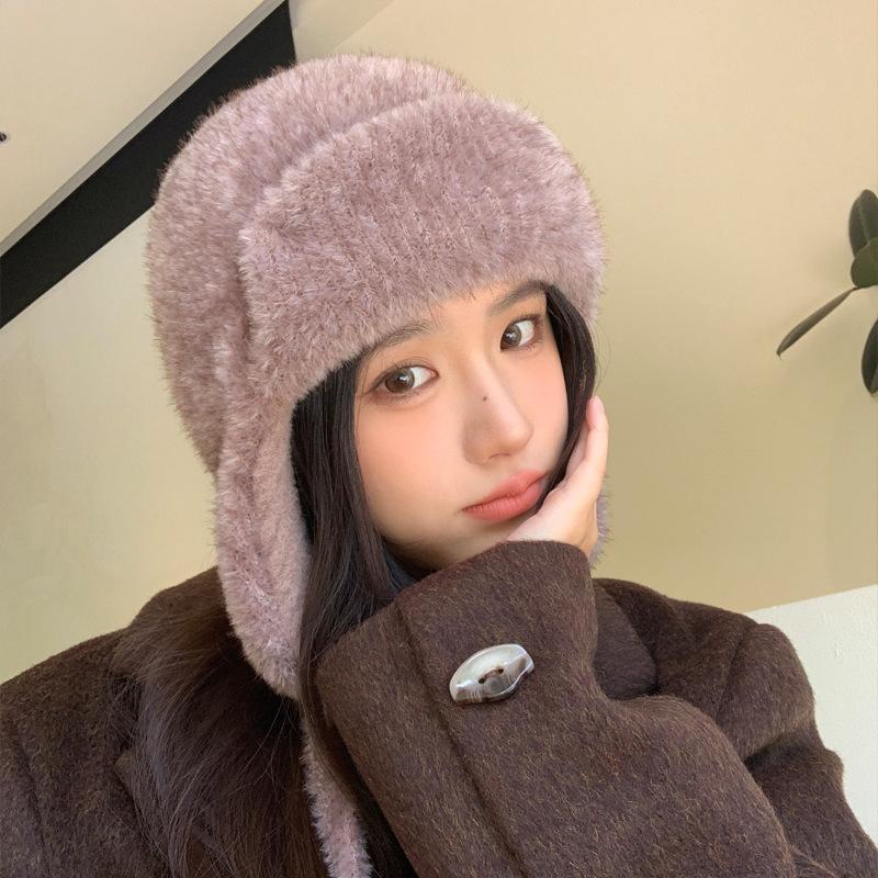 Winter Velvet Thickened Hat Women's Fashion Solid Color Lei Feng Hat, Ear Protection, Windproof and Warm Hat
