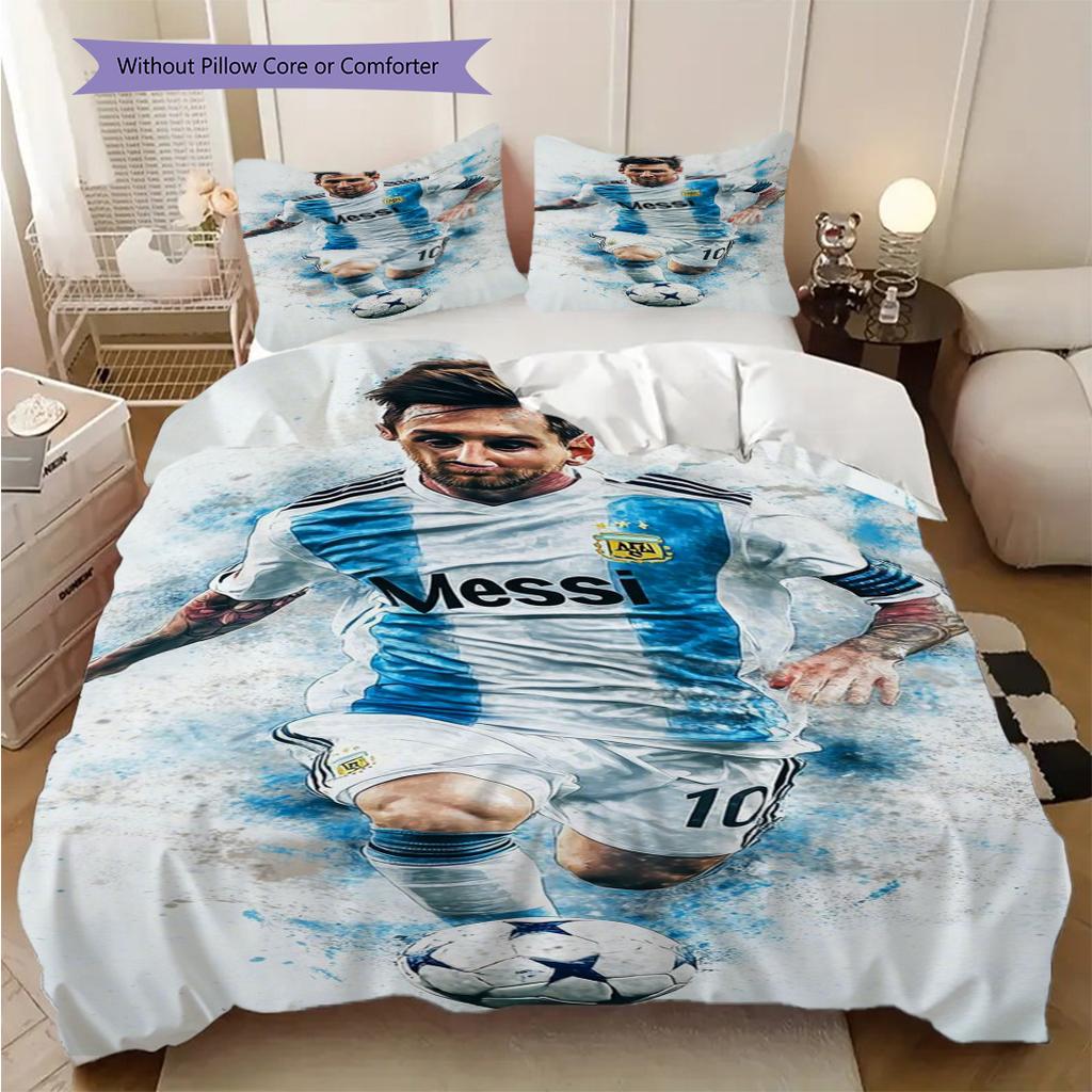 Lionel Messi Eredità Calcio Set da tre pezzi (1 * copripiumino + 2 * federa, senza nucleo) Set biancheria da letto piatto 2D Morbido e confortevole