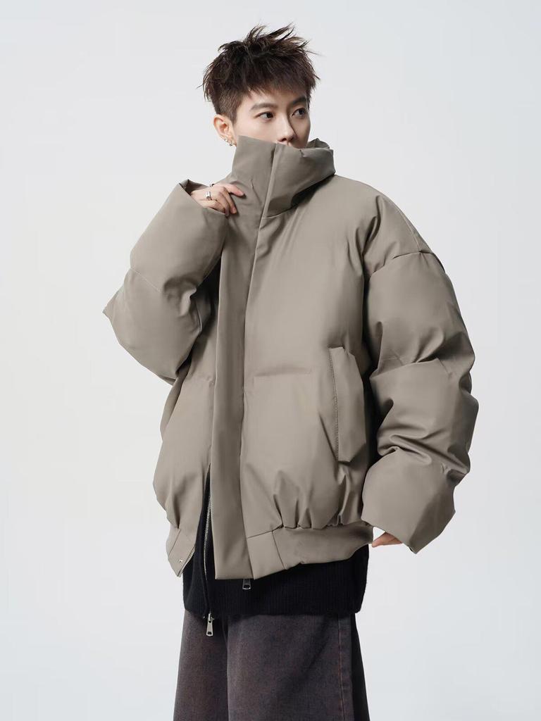 Men's American-Style Winter Warm Cotton Jacket, Loose Fit, Short PU Leather, Padded, Niche Design.