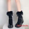 Lolita Cotton Socks With Lace Ruffle Bow For Girls Spring Casual Wear