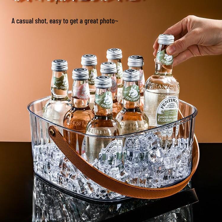 Transparent Modern Ice Bucket for Beer, Champagne, and Fruits - Handheld for Indoor and Outdoor Use