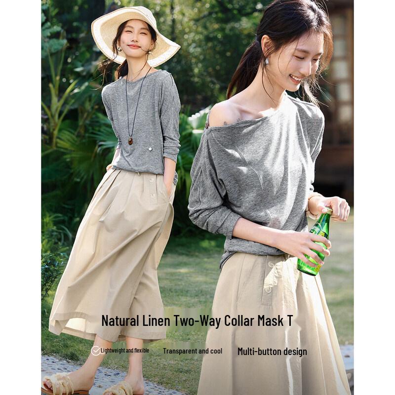 XWI Women s French Style Asymmetric Shoulder Long Sleeve T-Shirt