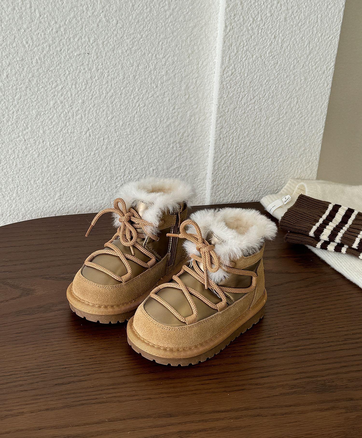

Winter Children Warm Wool Snow Boots Boys Waterproof Proof Short Boots Girls High-top Leather Boots Baby Winter Shoes Warm -20℃ 22 верблюд