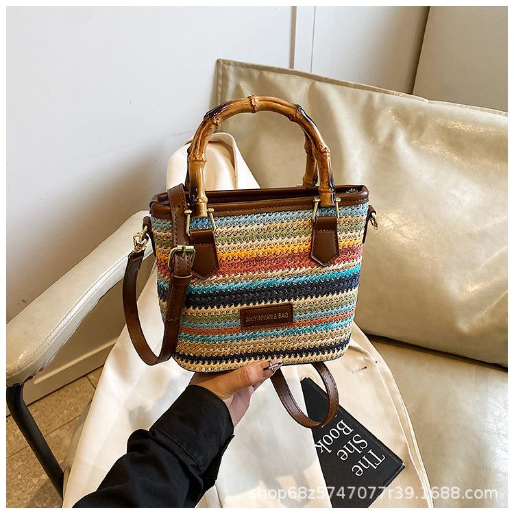 Summer hand bag small bucket bag women's 2025 new simple high-end shoulder bag niche messenger straw bag