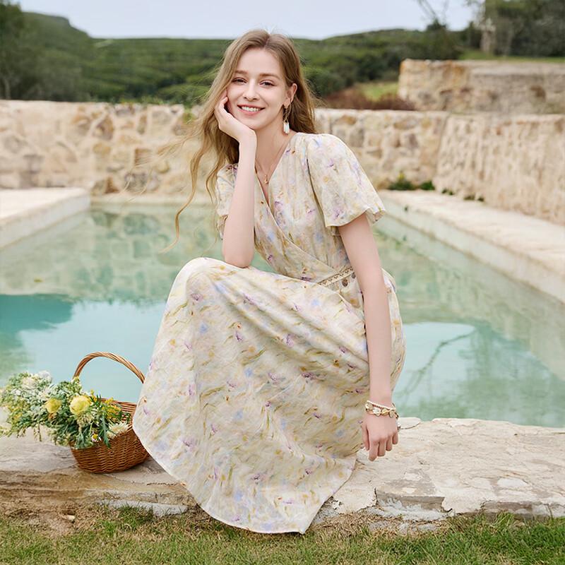 Bohemian Floral V-Neck Bubble Sleeve Midi Dress