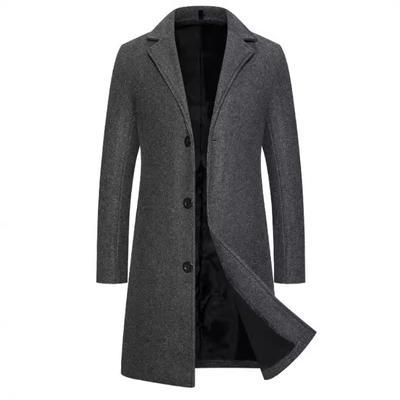 Long Solid Color Single-breasted Trench Coat, Large Size Casual Style Jacket