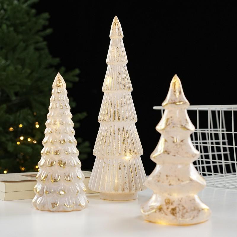Christmas Glass Tree Table Lamp Vintage Desktop Light With Star Sequins Holiday Decor