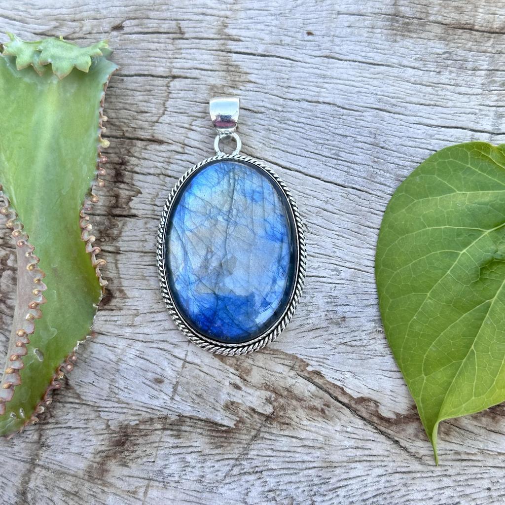 abradorite Gemstone Handmade 925 Sterling Silver Pendant, Natural Blue Shiny Fire Labradorite Jewelry Pendant Gift For Mother
