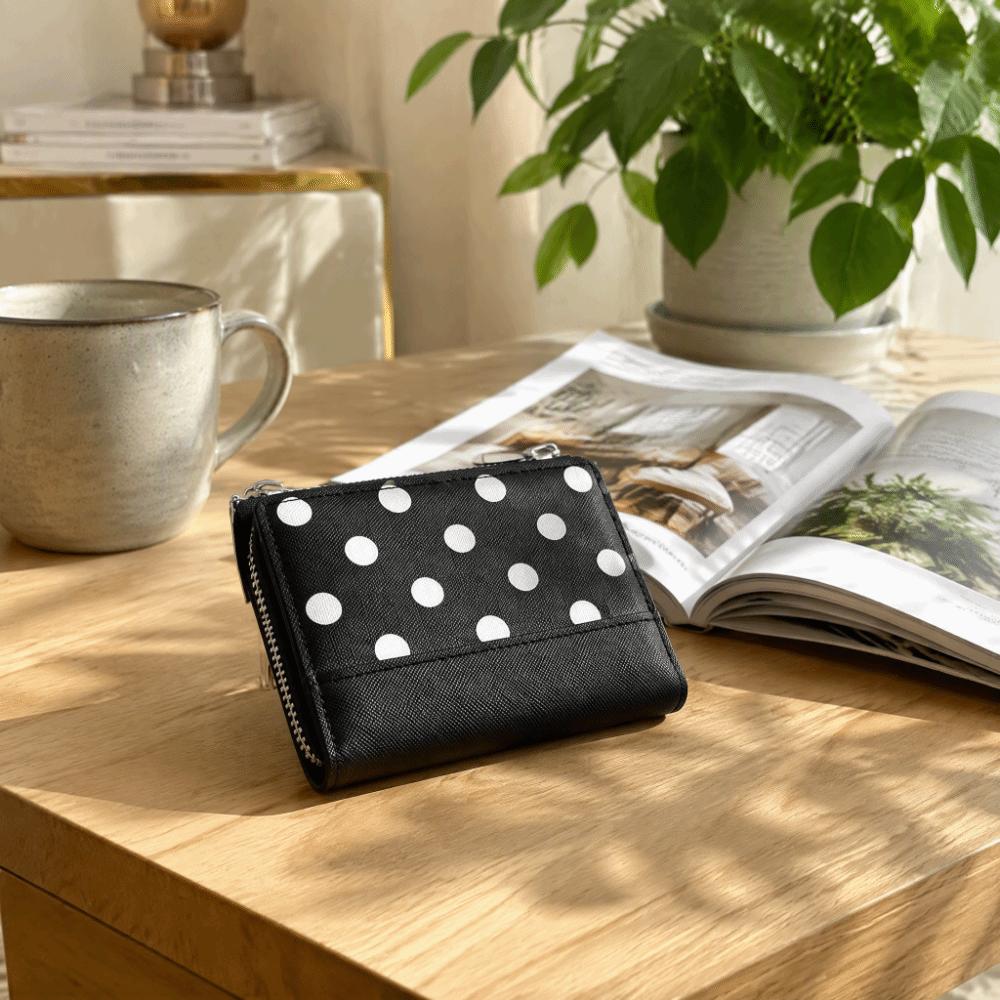 Multi Slot Polka Dot Pattern Wallets Bifold Design Small Coin Purse Short Card Holder  Office