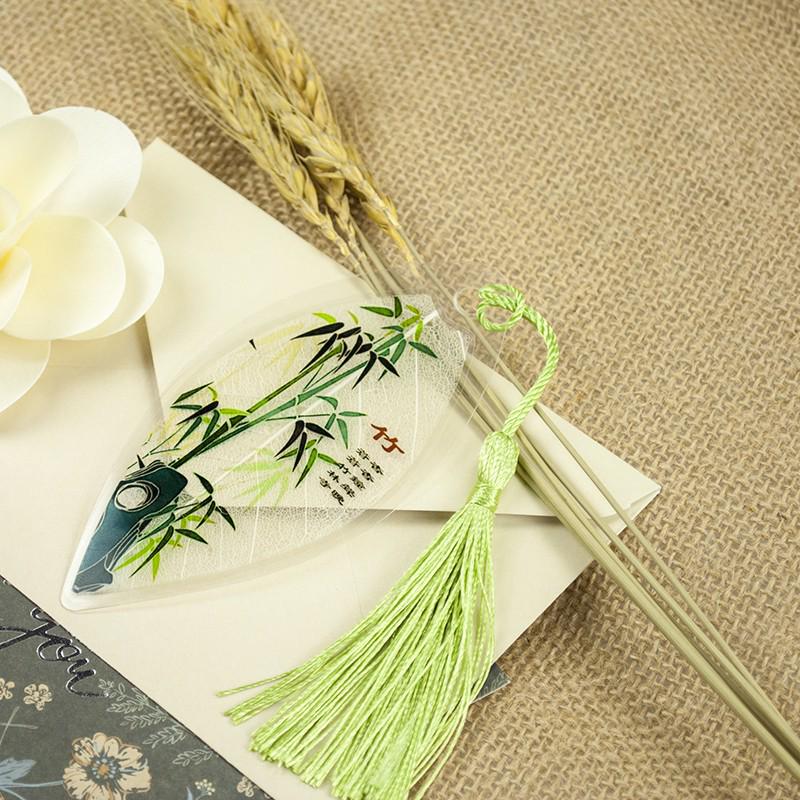 Chinese Style Leaf Vein Bookmark: Plum, Orchid, Bamboo, Chrysanthemum - Graduation Gift for Classmates or Girls