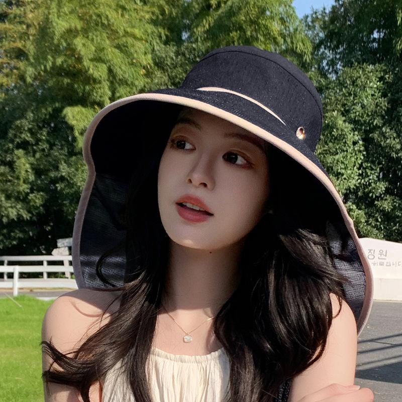 Big Eaves Hat Children Summer Outdoor Fashion Fisherman Hat with Ponytail Hole Sun Protection Hat Shawl Neck Protection Sun Hat