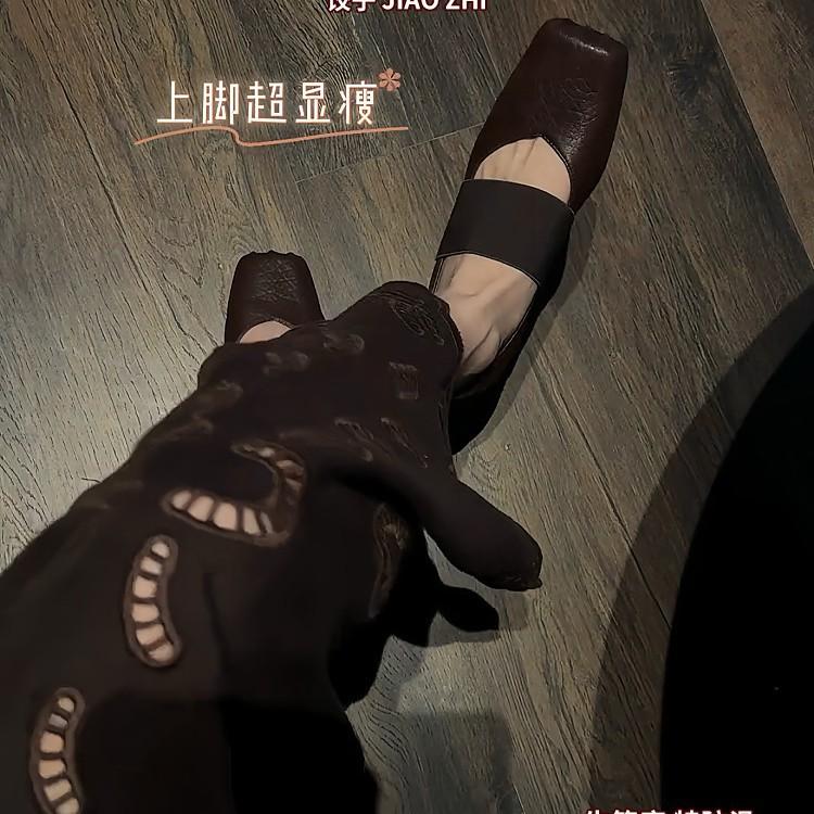 Retro Square Head Ballet Shoes Women's Low Heels Women's Shoes Spring New Temperament Mary Jane Shoes Elastic Band Women's Shallow Mouth Single Shoes