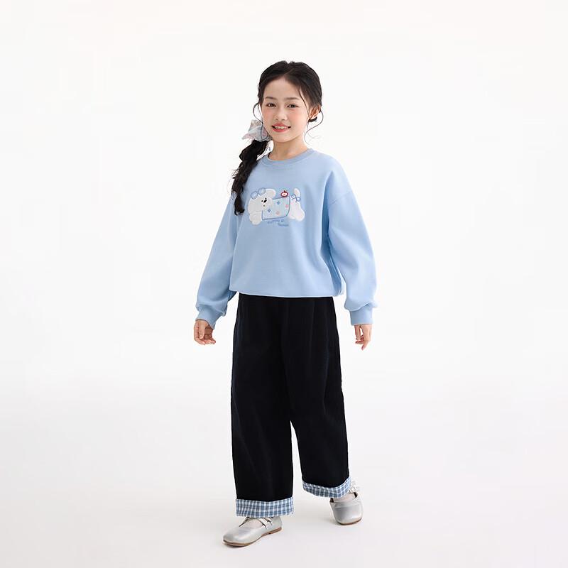 Girls' Corduroy Plaid Cuffed Wide-Leg Pants