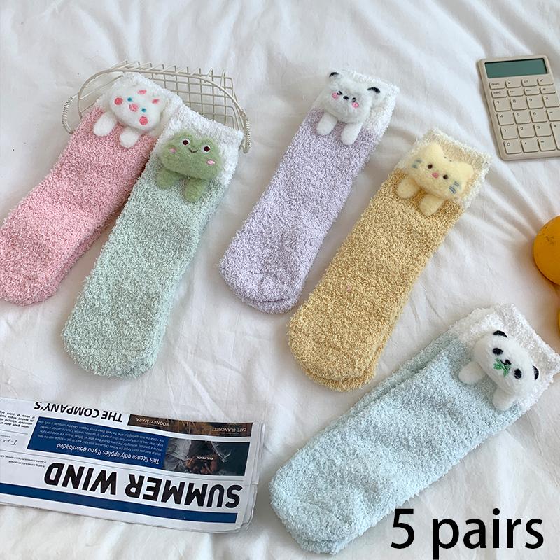 10 Pairs of WOMEN'S Cotton Socks, Casual Breathable Short Socks, and Girls' Cartoon Bear Low Cut Ankle Boat Socks