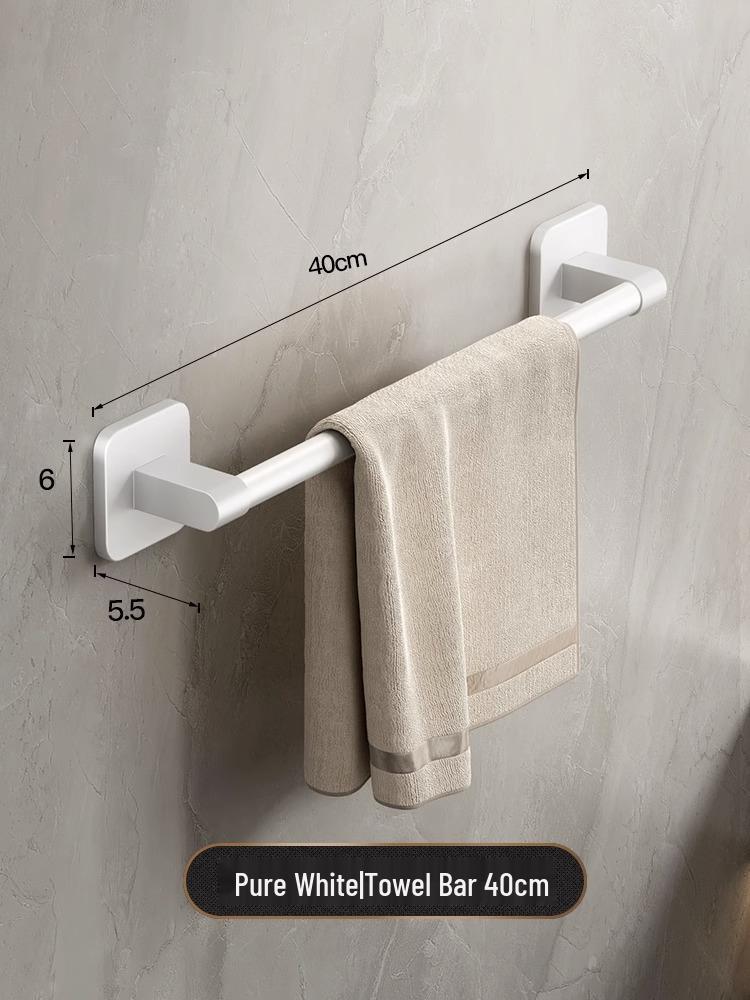 Wall-Mounted No-Punch Towel Rack with Shelf and Single Bar for Bathroom Storage