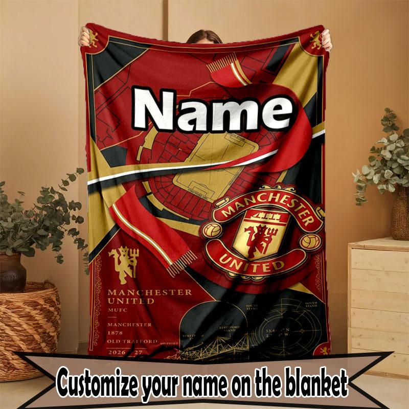 Kişiye Özel İsimli Manchester United Baskılı Battaniye, Ev Dekorasyonu, Yatak Odası, Kanepe, Kamp, Koltuk, Doğum Günü Noel Hediyeleri