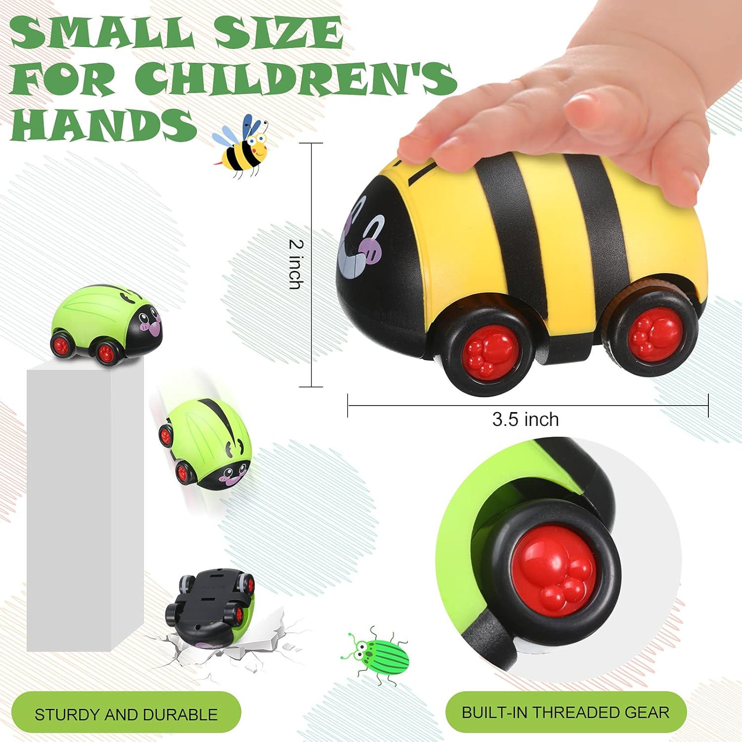 Skylety 6 Pieces Animals Pull Back Cars Sets Friction Powered Push and Go Back and Forth Vehicles Car Toys Friction Powered Vehicle Playset Toys for