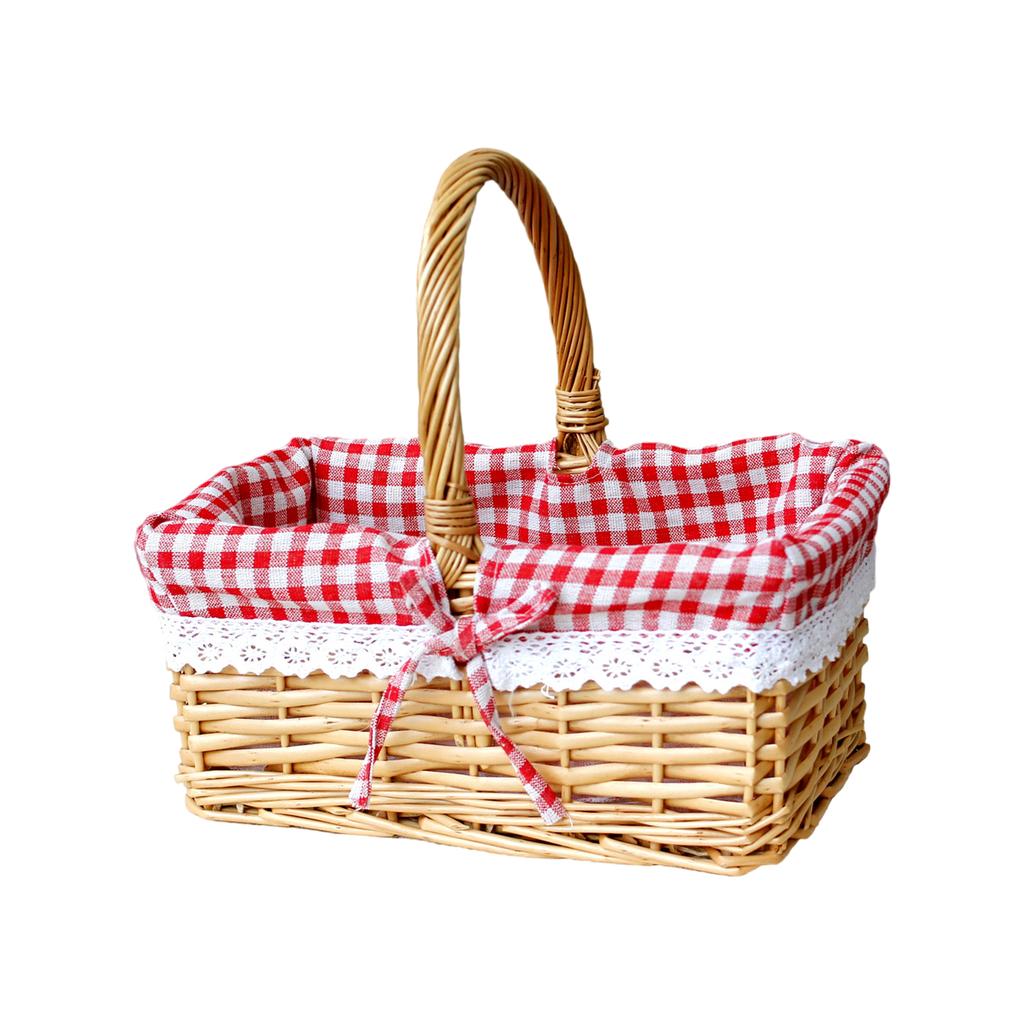 Wicker Picnic Basket with Handle and Washable Liner for Camping Vegetable Picking Mother's Day Thanksgiving Outings
