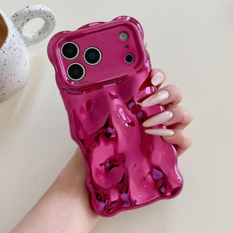 3D Glossy Wrinkle Plating Wave Border Phone Case for iPhone 17 Pro 16 15 Pro Max Plus 11 12 13 14 Meteorite Pattern Soft Cover