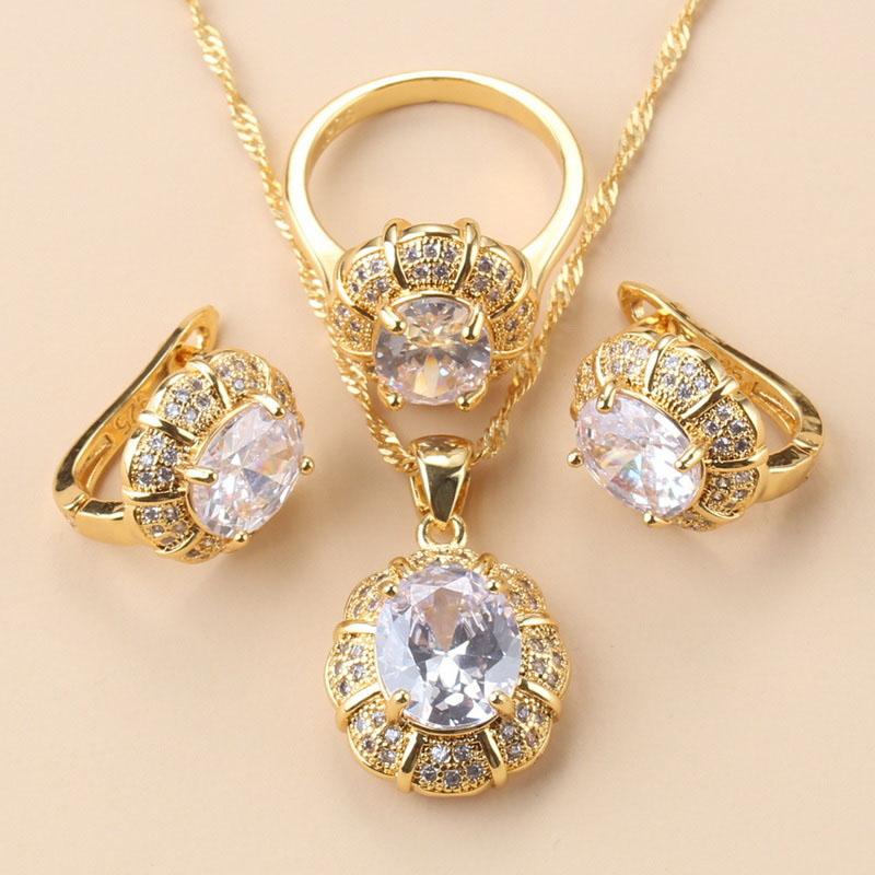 New Fashion Occident Style Black Zircon Luxurious Gold Plated  Necklace Jewelry Sets For Women Clip Earrings And Ring