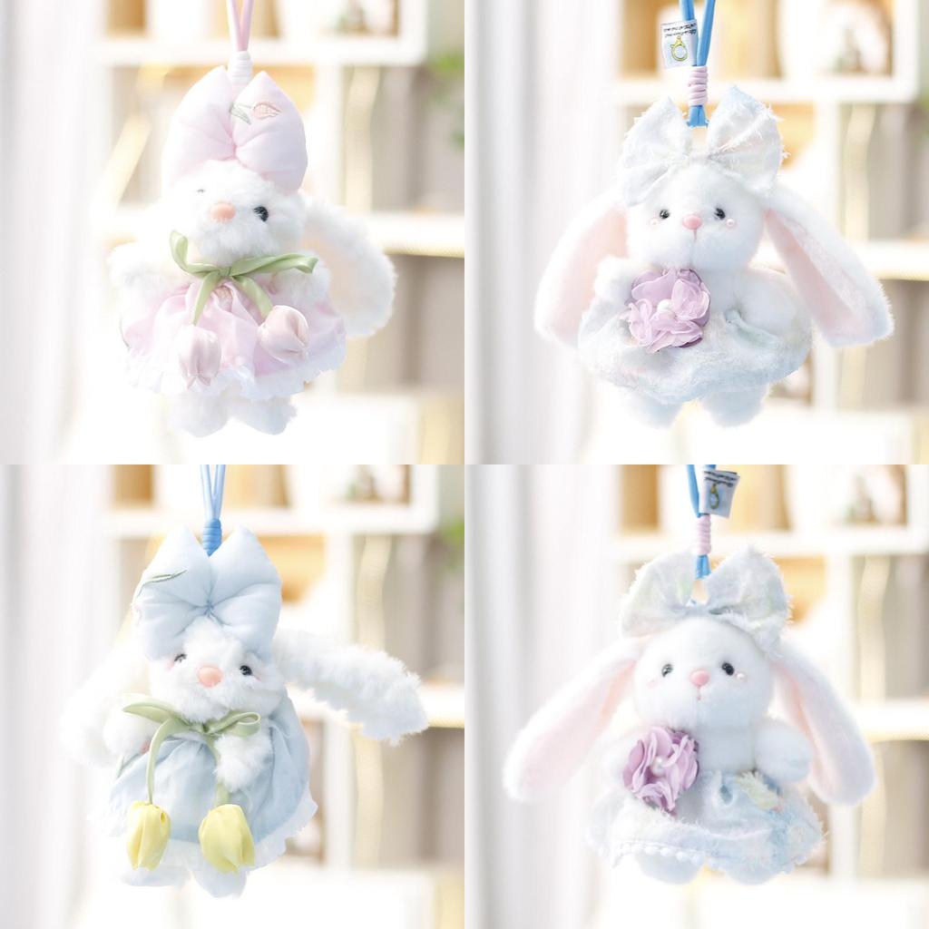Soft Polyester Bunny Plush Toy With Floral Pattern For Women Purse Charms