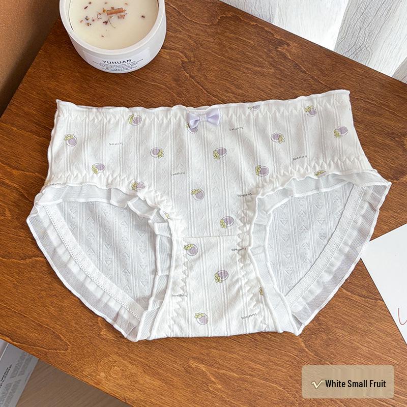 Japanese Floral Print Women's Mid-Waist Purple Cotton Triangle Underwear