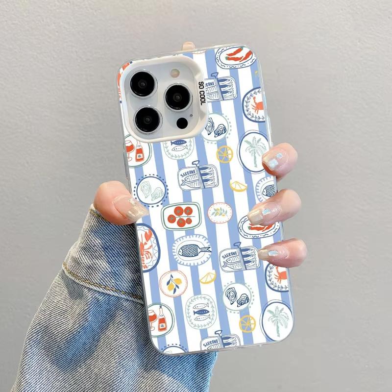Fish Sardine Painting Art Silver IMD Phone Case For iPhone 17 Pro Max 16 15 Pro 14 13 Mini 12 11 XR 17Air Plus Hard Matte Cover