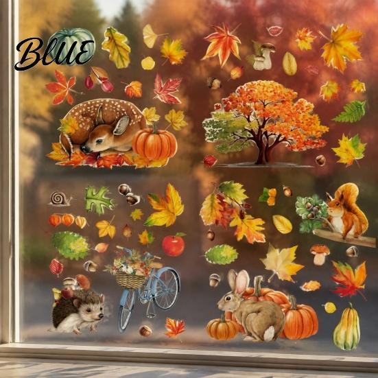 Autumn Atmosphere Window Stickers for Office 9PCS Forest Animal Clings Thanksgiving Maple Leaf Pumpkin Stickers Waterproof PVC Shop Windows